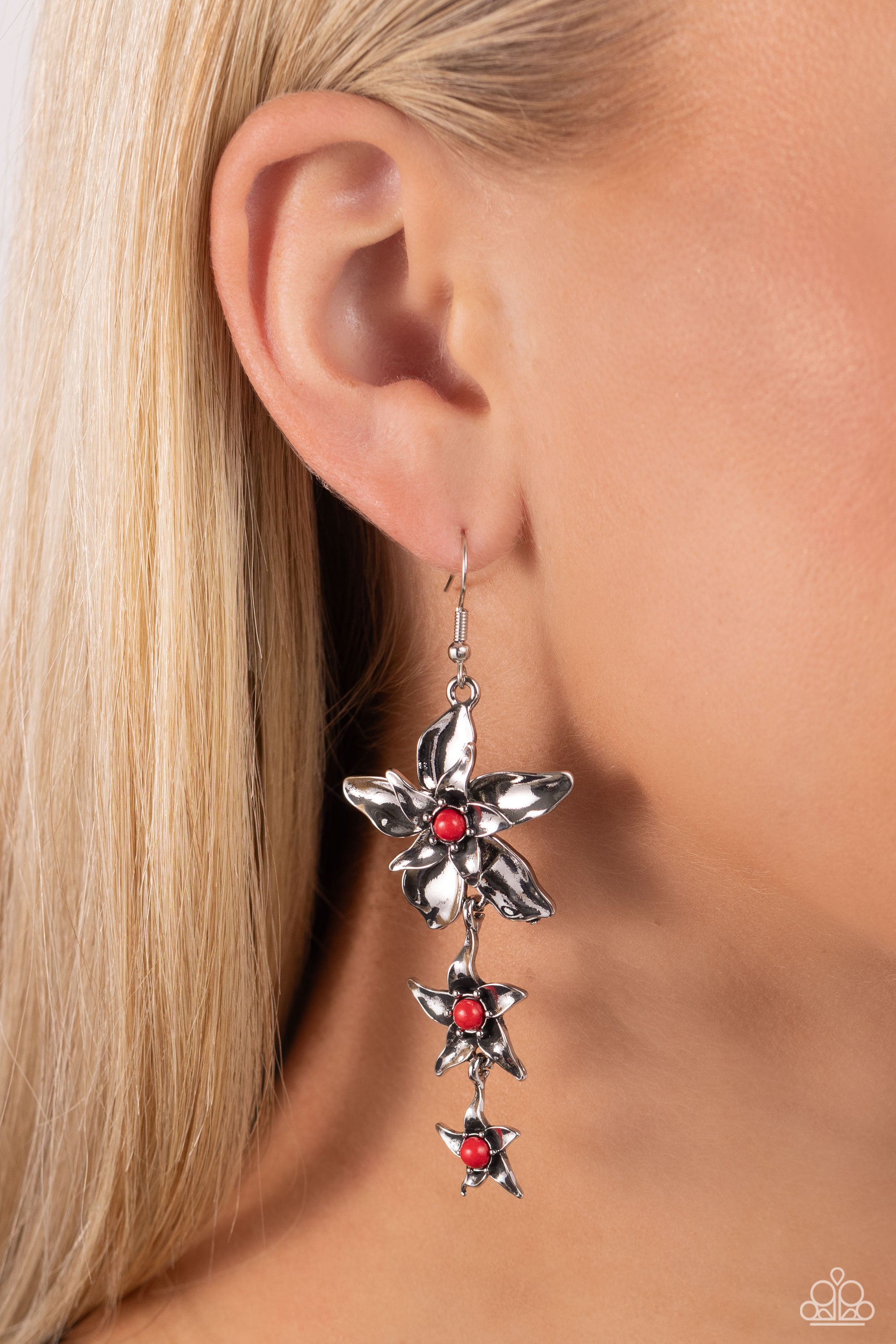 TAPERED TIERS RED-EARRINGS