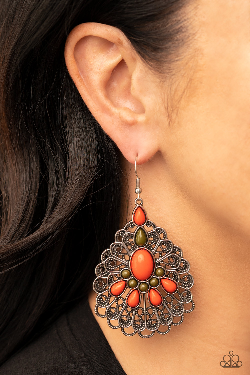 PEACOCK PRANCE ORANGE-EARRINGS