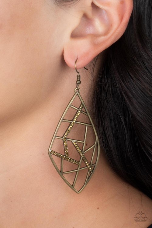 GEO GRID BRASS-EARRINGS