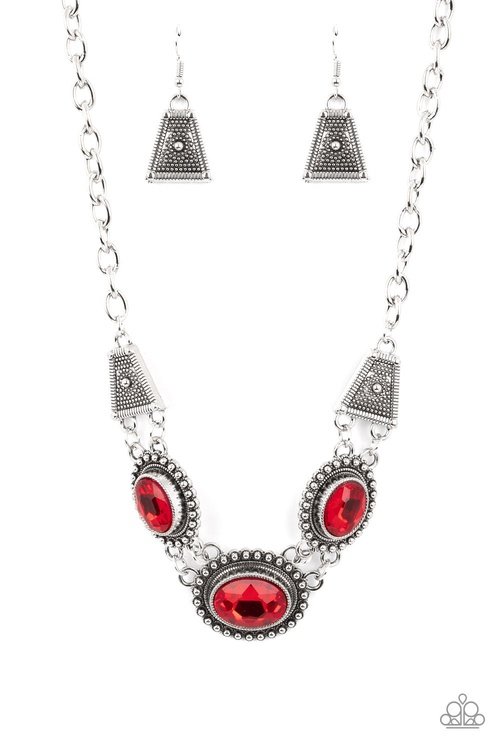 TEXTURED TRAPEZOID RED-NECKLACE