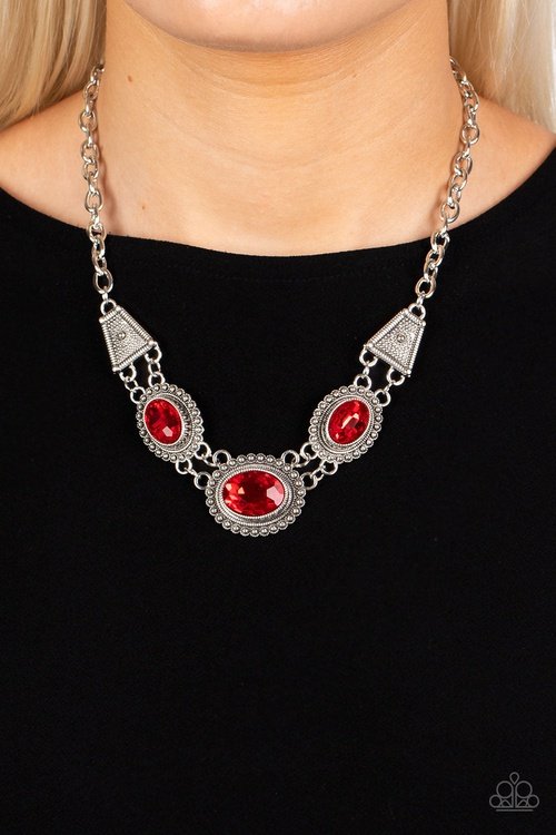 TEXTURED TRAPEZOID RED-NECKLACE