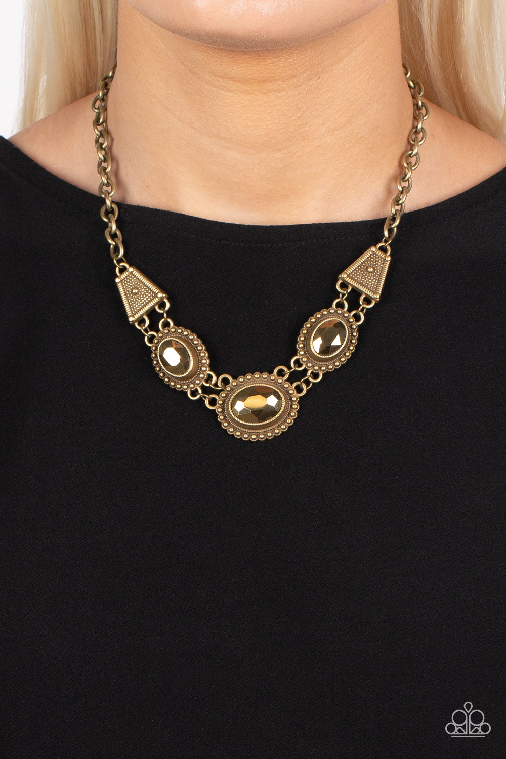 TEXTURED TRAPEZOID BRASS-NECKLACE