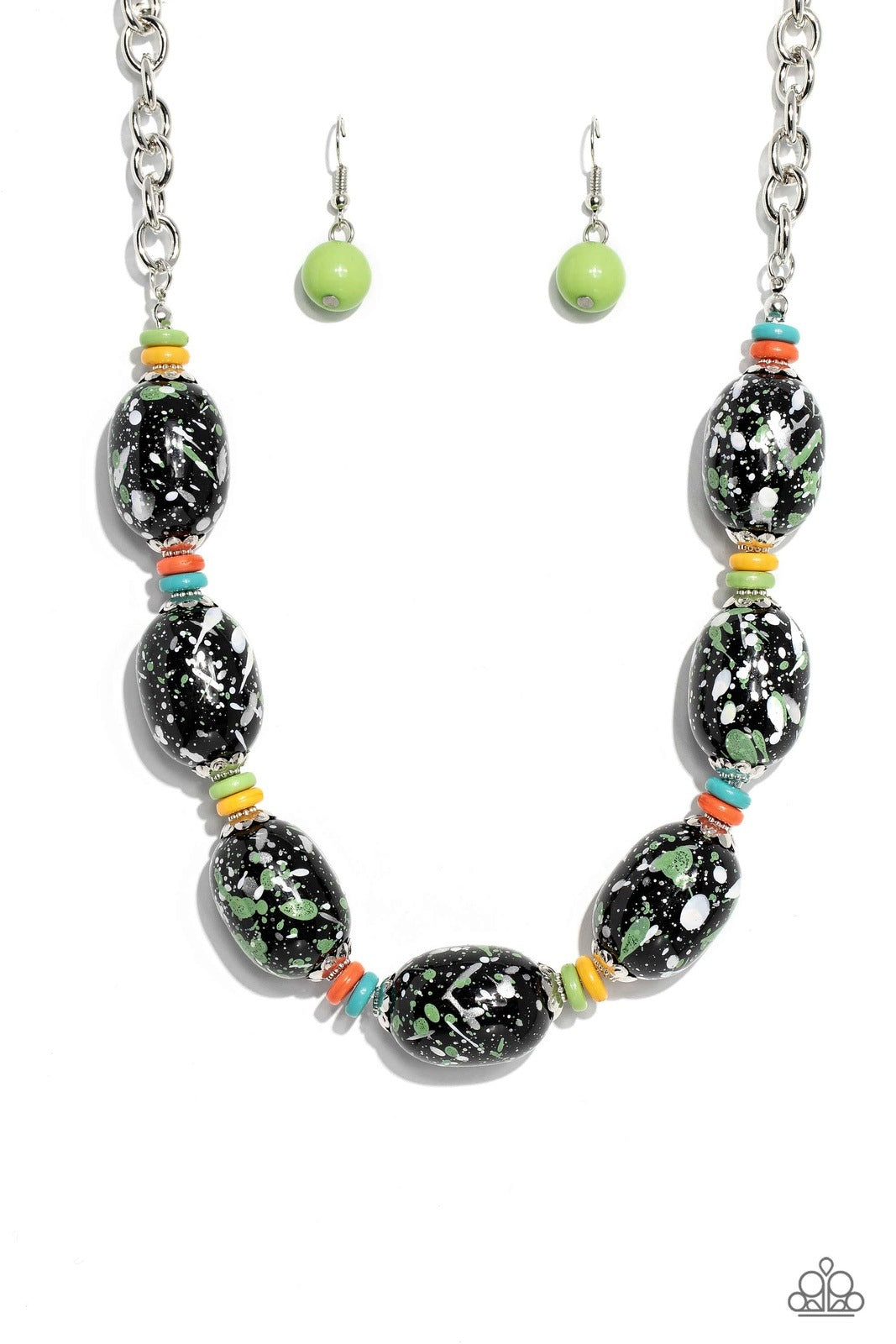 NO LAUGHING SPLATTER GREEN-NECKLACE