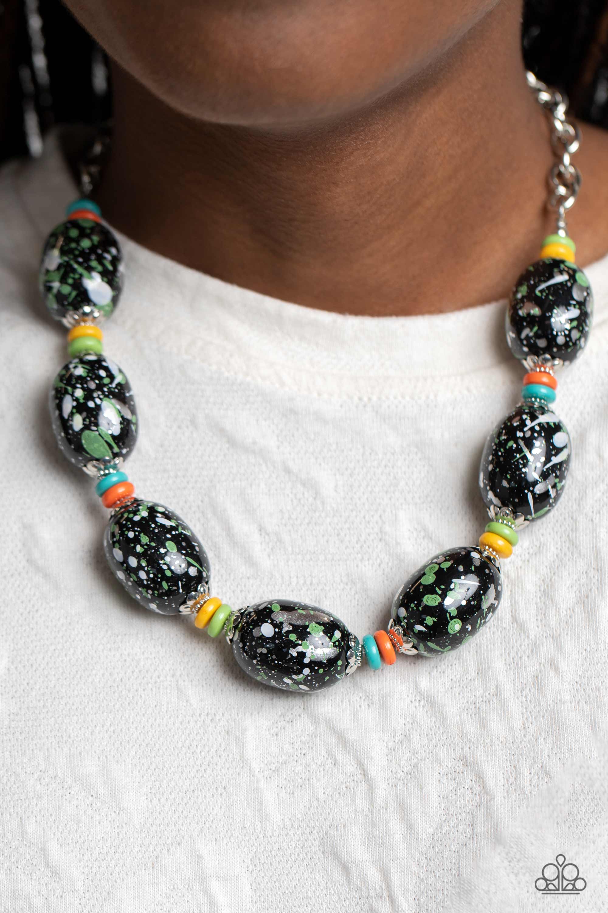 NO LAUGHING SPLATTER GREEN-NECKLACE