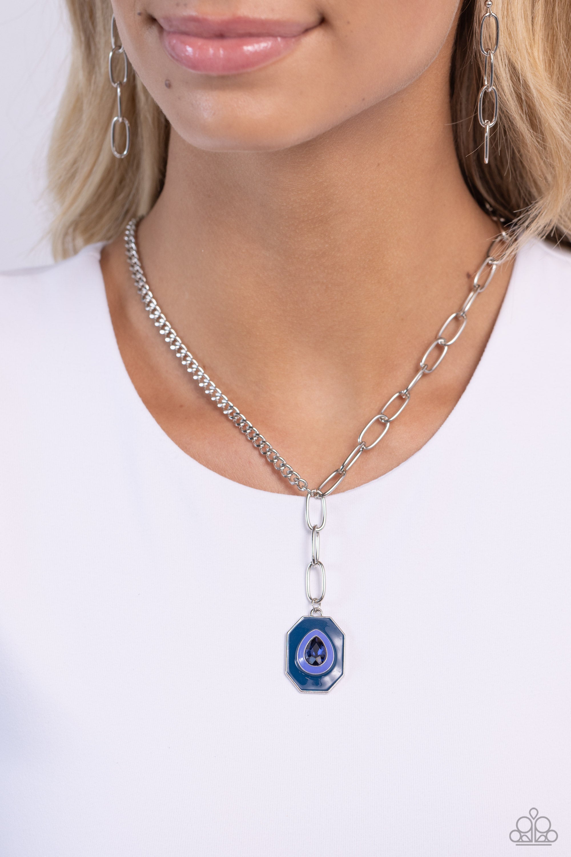 HEXAGONAL HALLMARK BLUE-NECKLACE